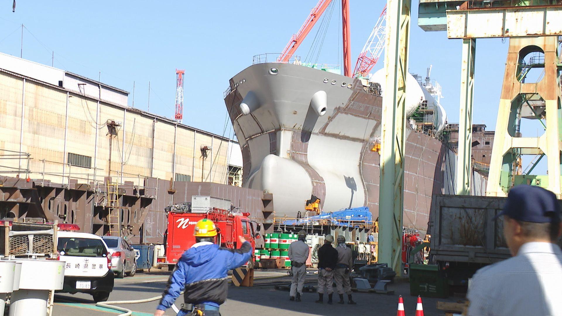 建造中のタンカーで火災…作業員１人死亡　今年１月に転落死事故も　福岡造船長崎工場
