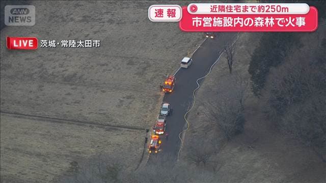 近隣住宅まで約250m　市営施設内の森林で火事　茨城・常陸太田市