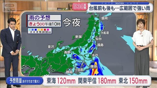 【全国の天気】台風前も後も…広範囲で強い雨　あすも交通機関に影響