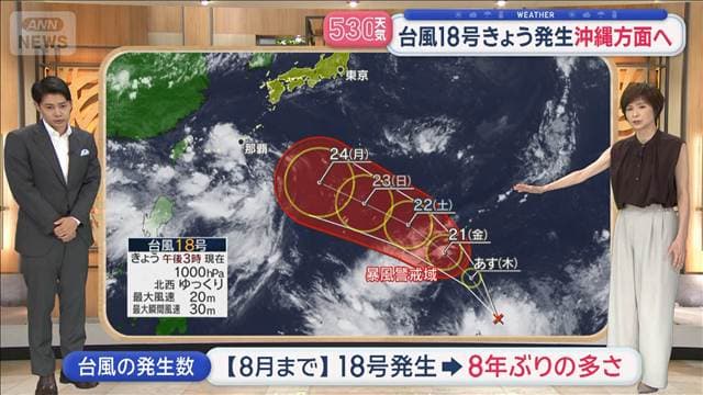 【全国の天気】西日本は少雨続く　8月後半は猛暑日予想　台風18号発生　沖縄方面へ