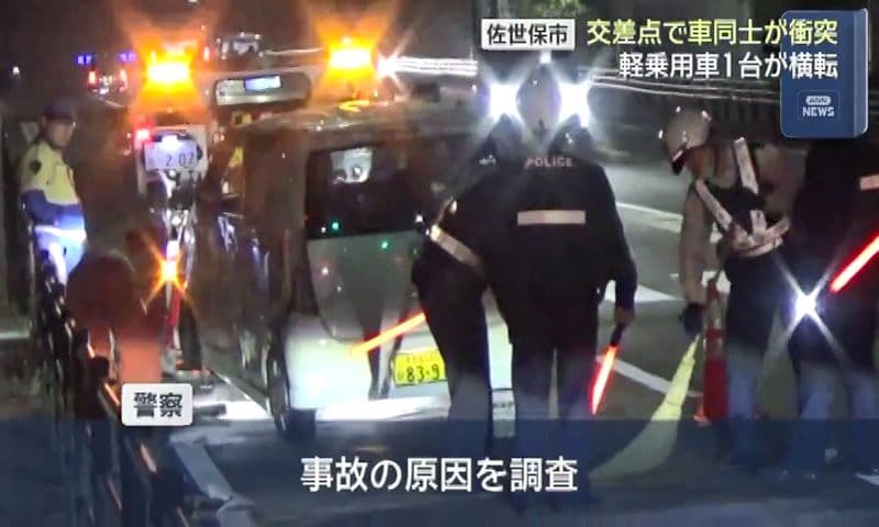 佐世保市のSSKバイパスで車同士が衝突 軽乗用車1台が横転