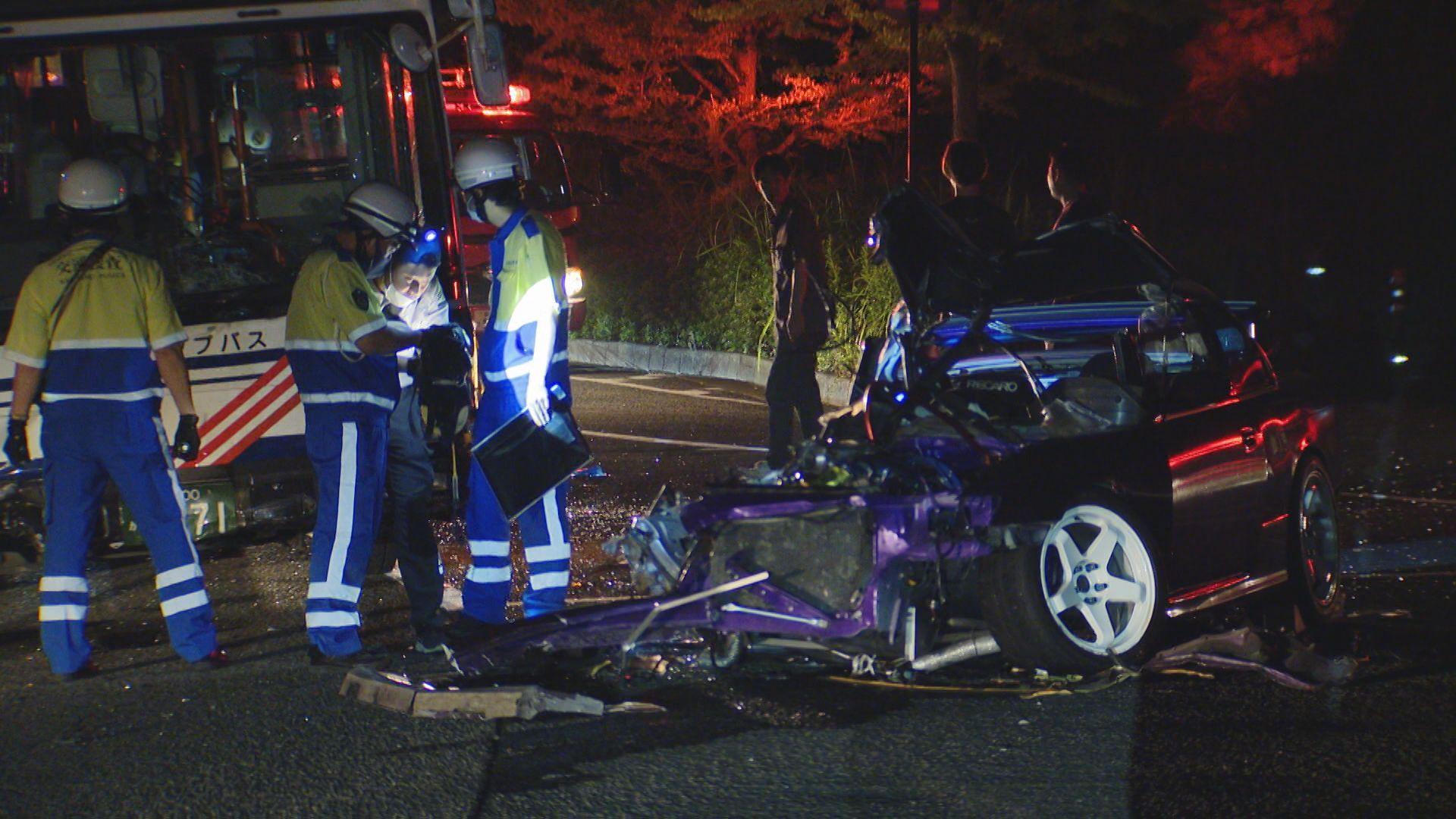 長崎市柿泊町で乗用車と路線バスが正面衝突　乗用車の運転手死亡　同乗男性とバスの乗客計８人が打撲などのけが