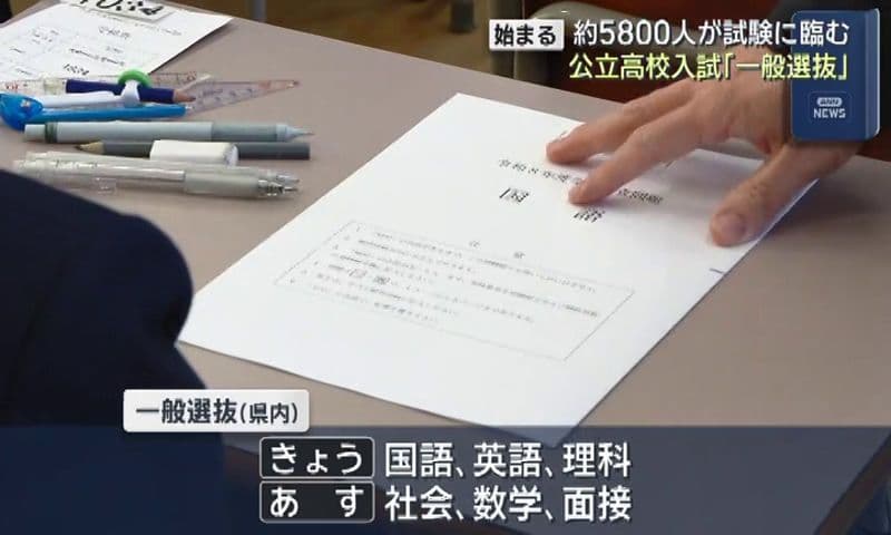 公立高校入試「一般選抜」始まる　平均志願倍率は０．８倍