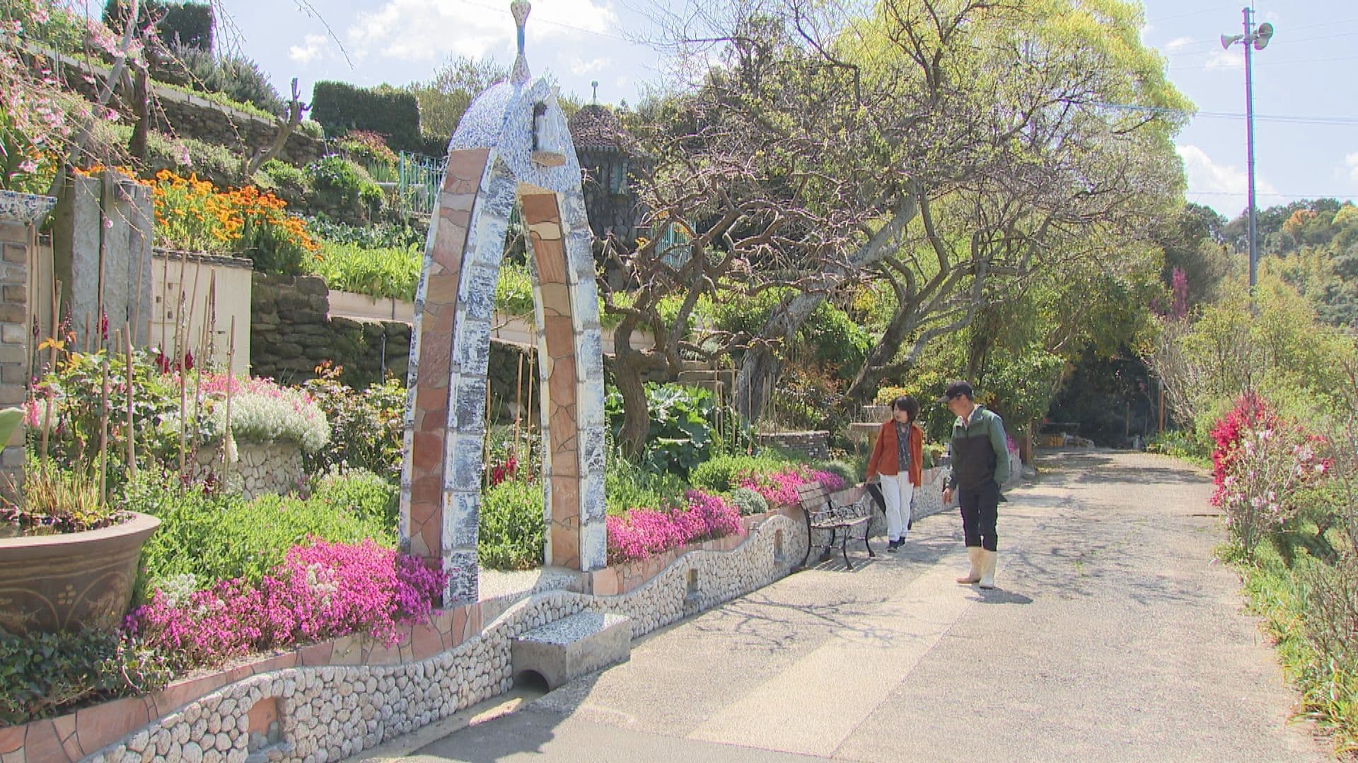 ７２歳夫婦手作りの庭園　形上湾望むハッピーテラスの春　おすすめは絶景「天使のテラス席」