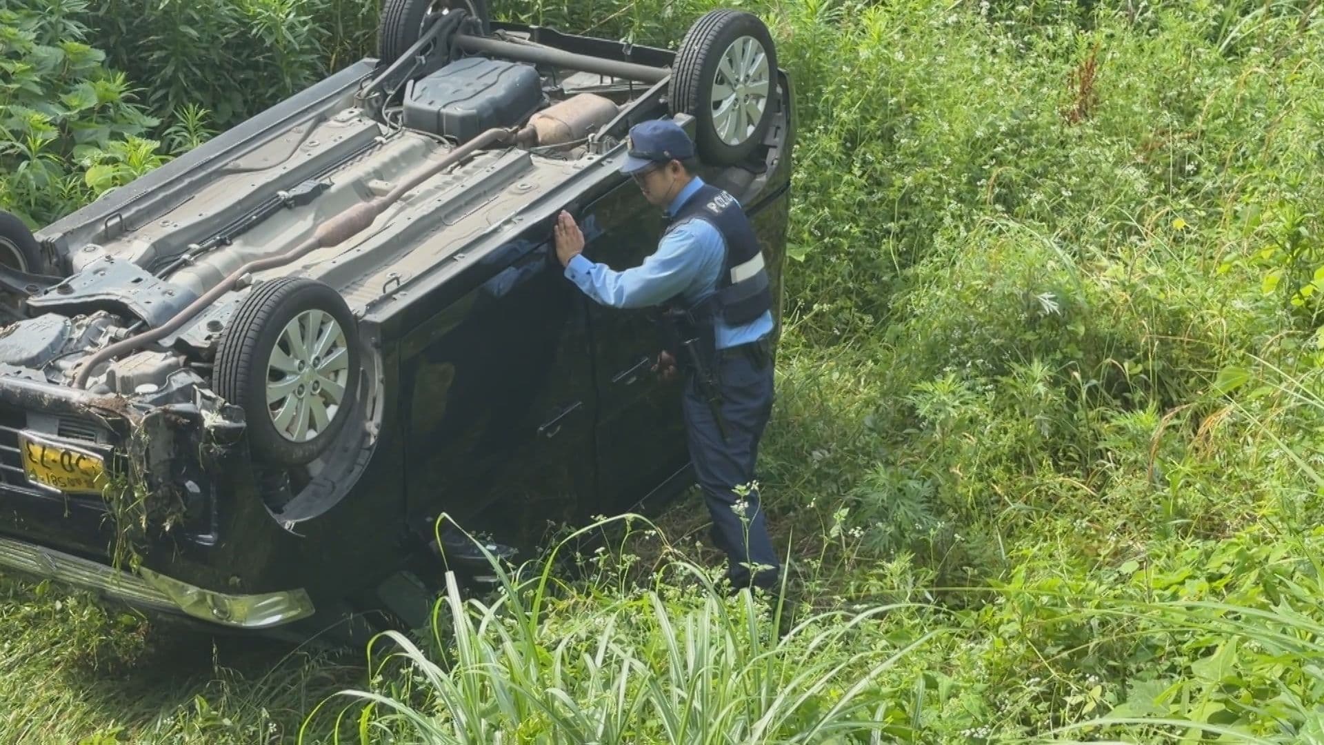 車道に動物が飛び出して来たらどう対応？長崎市田手原町で車が車道から約４メートル下に転落