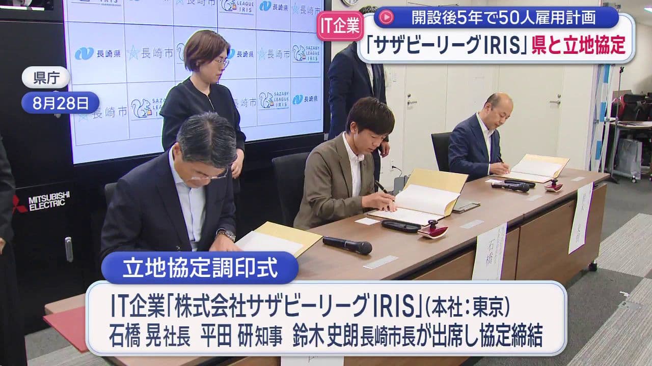 開設後5年で50人雇用計画　ＩＴ企業「サザビーリーグＩＲＩＳ」県と立地協定