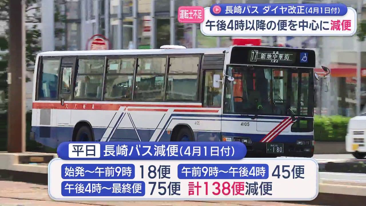 長崎バス運転士不足で４月１日から減便　ダイヤ改正を発表