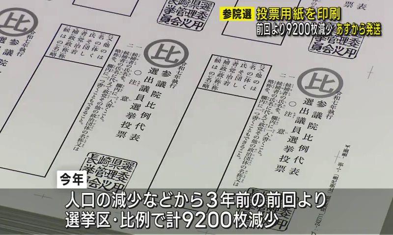夏の参院選に向けて投票用紙印刷始まる　印刷枚数は前回から９２００枚減少
