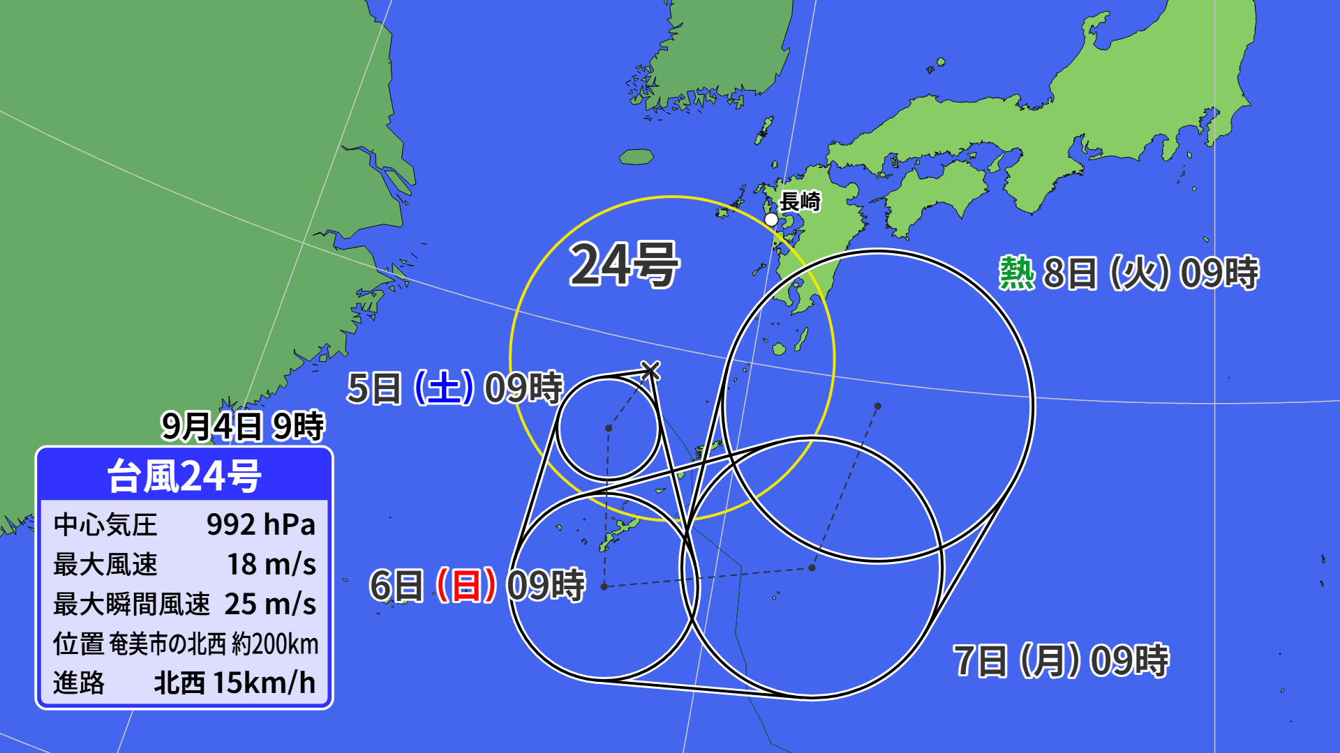 【台風24号】長崎県内は強風に注意！週末はスッキリしない天気と蒸し暑さ、来週後半は雨雲活発化の恐れも