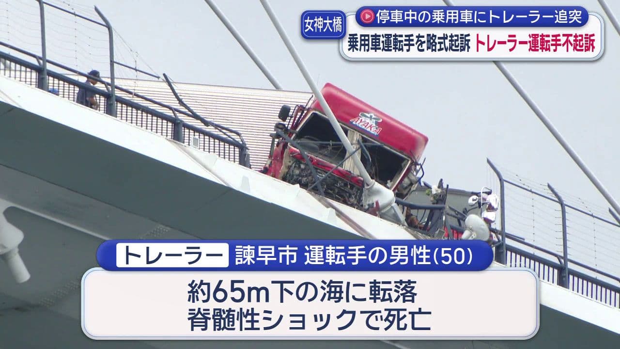 女神大橋の大型トレーラー追突事故 乗用車の運転手を略式起訴 トレーラーの運転手を不起訴