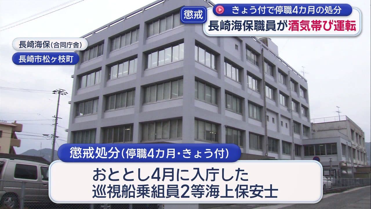 長崎海保２等海上保安士（20）が酒気帯び運転で懲戒処分「再発防止を図り信頼回復に努める」